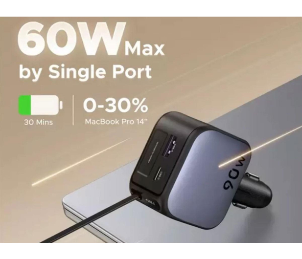 UGREEN Ładowarka samochodowa EC603USB-C + USB90W z kablem szara 6941876271399 - 1416999 - zdjęcie 4